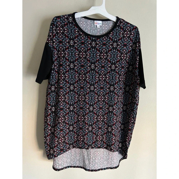 LuLaRoe Women’s Irma Tunic High Low Short Sleeve Shirt Top Size XS Multi Geo - Picture 1 of 6